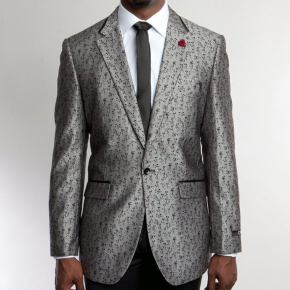 Men's Floral Blazer Jacket by Tazio, Grey - Picture 1 of 2